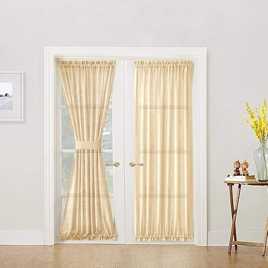 Amazon Com French Door Curtain Panel Linen Look 72 Inch Sheer