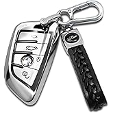 Creativity Suitable for BMW key fob Cover. Advanced soft TPU key box is compatible with F30 F45 F55 G20 G30 X1 X3 X4 X5 X6 X7 3 5 7 8 M5 M6 GT series smart key (Type B Silver Key Case + key chain set)