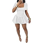 YOOTIKO Women Y2k Bubble Mini Dress Party Clubwear Sexy Square Neck Long Sleeve Cute Puffy Dress