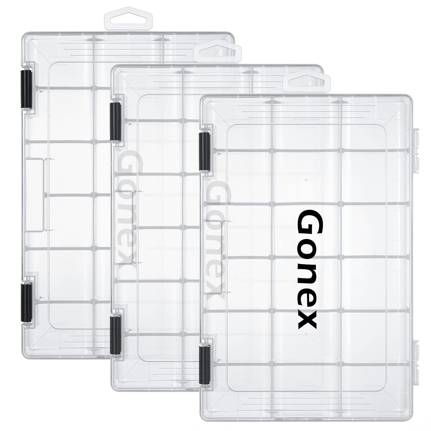 Gonex Fishing Tackle Box 3 Packs, 18 Grids Transparent Plastic Box 3600 Storage Organizer Box with Adjustable Dividers for Jewelry Beads Earring Container Tool Fishing Hook Small Accessories