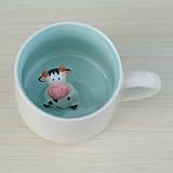 LOZACHE 3D Cow Mug 12oz Cute Inside Cartoon Handmade Figurine Milk Tea Cup view 3