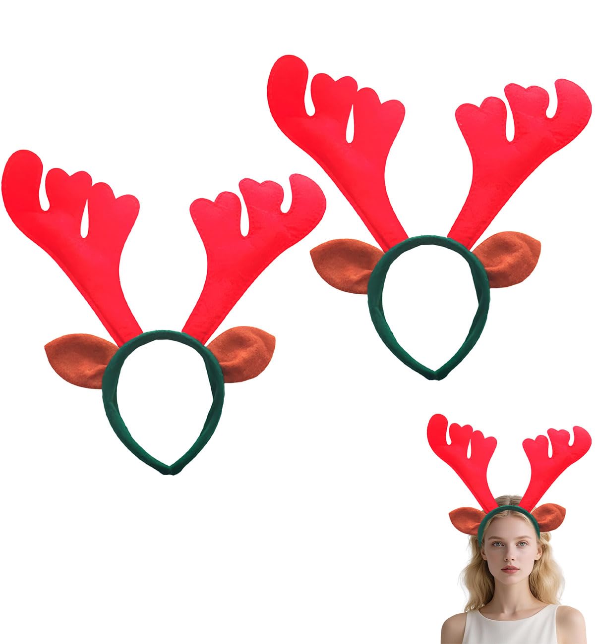 SHIFANQI 2Pack Reindeer Antlers Headband, Deer Ears for Women Men, Hair Accessories for Christmas Party, Costume, Festival Decoration