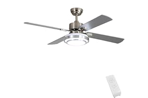 Brushed Nickel Indoor Ceiling Fan Light Fixtures - FINXIN Remote LED 48 Ceiling Fans For Bedroom,Living Room,Dining Room Including Motor,4-Blades,Remote Switch (Brushed Nickel)