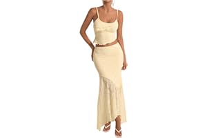Milumia Women's 2 Piece Outfits Ruffle Trim Cami Crop Top and Low Rise Maxi Skirt Set