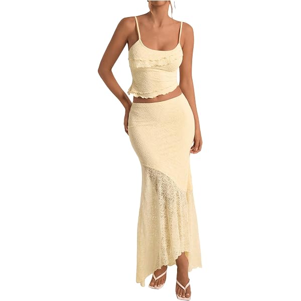 GORGLITTER Ensemble 2 Pièces Femme Été - Débardeur Court Torsadé Tricot + Jupe Crayon Côtelée Sexy, Look Casual Chic