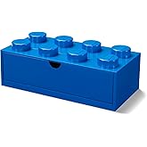 Room Copenhagen Lego Storage Brick 8 Desk Drawer, 8-Stud Stackable Tabletop Storage Box, 12.4 x 6.2 x 4.4 in, Bright Blue