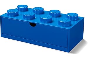 ROOM Copenhagen Lego Storage Brick 8 Desk Drawer, 8-Stud Stackable Tabletop Storage Box, 12.4 x 6.2 x 4.4 in, Bright Blue