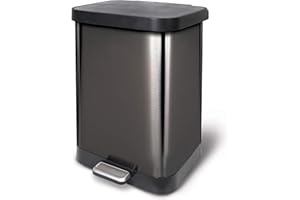 Glad Stainless Steel Step Trash Can with Clorox Odor Protection | Large Metal Kitchen Garbage Bin with Soft Close Lid, Foot Pedal and Waste Bag Roll Holder, 13 Gallon, Pewter