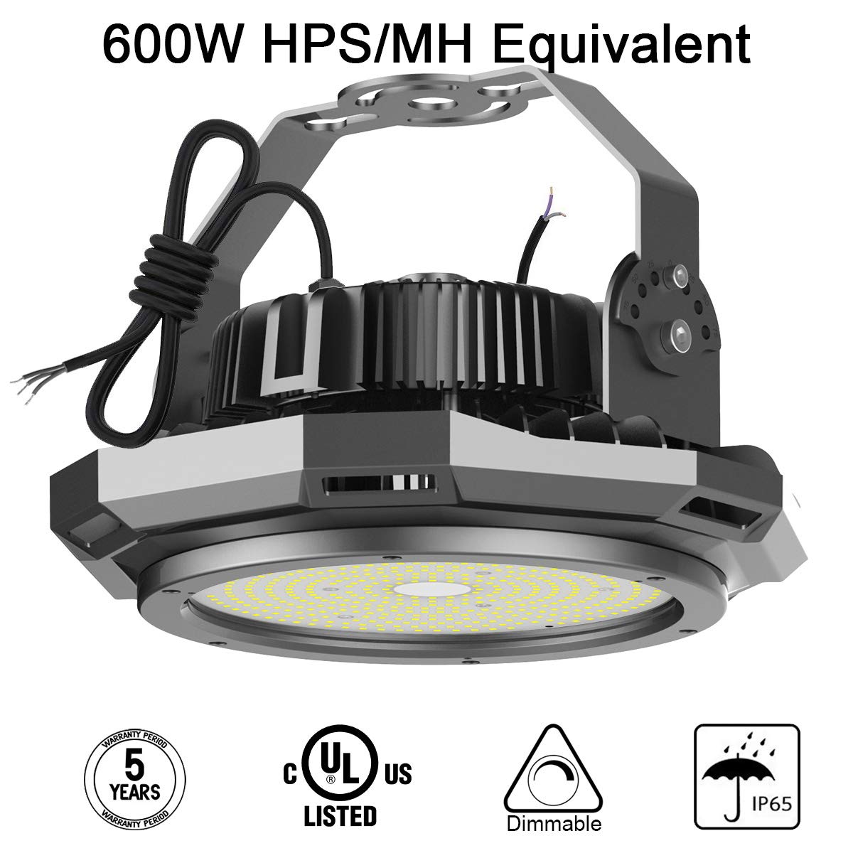 Abodong High Bay LED Light Fixture 150W 19500LM 5700K Outddor Lighting Alternative to 600W HPS/MH with 110-277V 2M AC Power Cord UL/DLC Approved IP 65 (150W with 2M PowerCord)