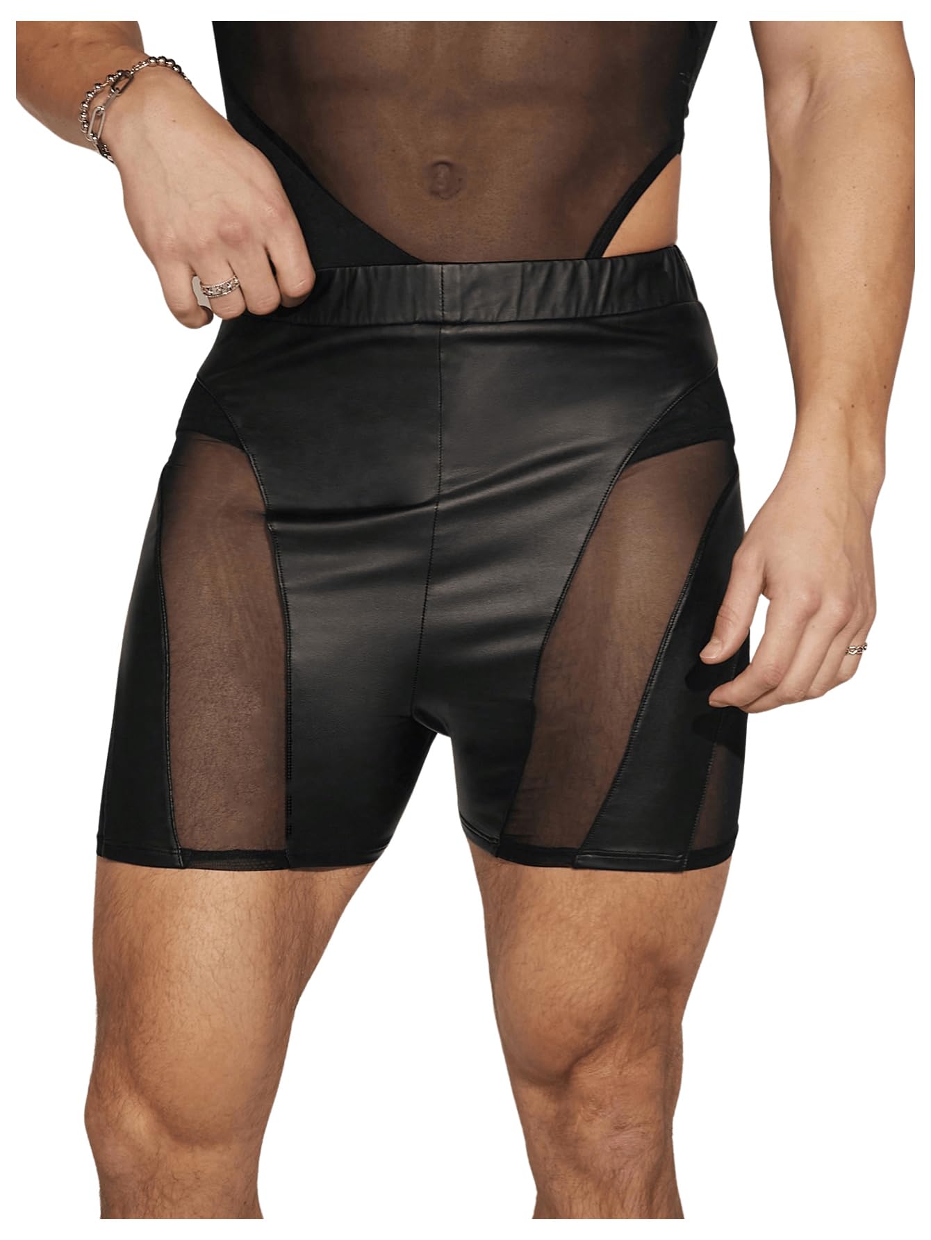 GORGLITTER Dames PU lederen shorts met zakken mini shorts kunstleer