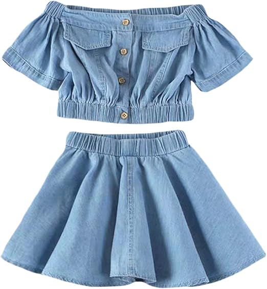 denim crop top and skirt set