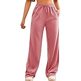 FACDIBY Wide Leg Sweatpants for Women Elastic High Waisted Drawstring Loose Pants with Pockets