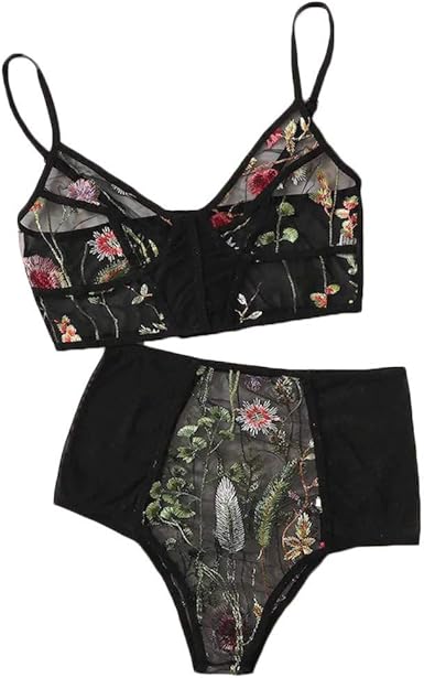 floral embroidery mesh bikini set