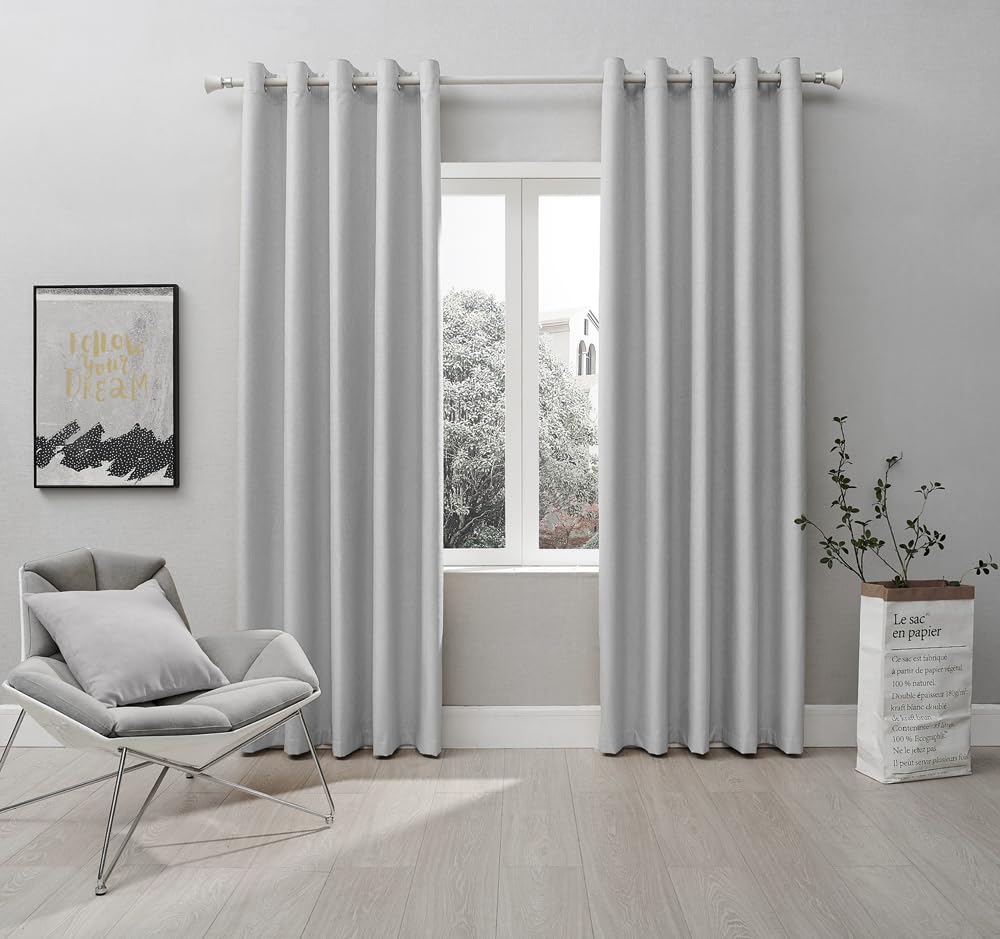 Coastline Textured Veiny Woven Thermal Blackout Eyelet Curtains Silver 66x54 โ image 1