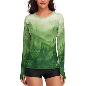 WSOIHFEC Green Forest Rash Guard for Women Protection Long Sleeve | Women's Long Sleeve Shirts Upf 50+protection Shirts Sleev
