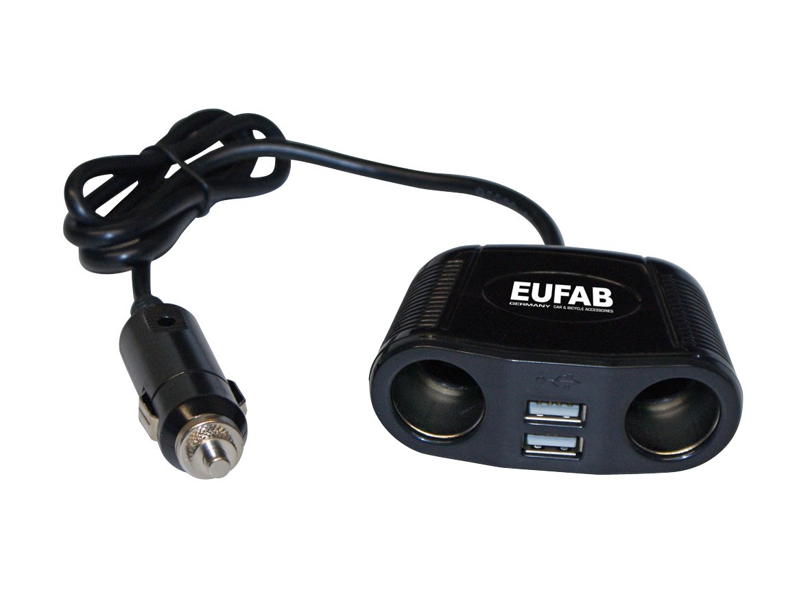 Eufab 16549 Double Socket 12 V with Cable and USB Connector