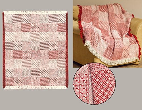Manual Textured Blocks Fringed Natural 2-Layer Throw 46 X 60-Inch (Red) Christmas