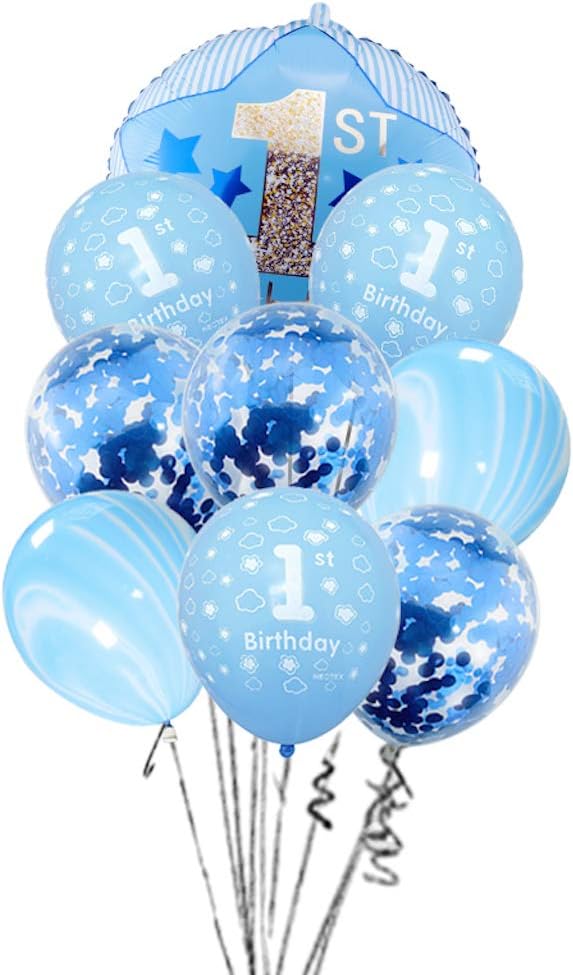 Gift Box Goodies 1st Birthday Balloon Set 9PCS Foil Latex Balloons Boy Girl Blue Pink UK Seller (Blue)
