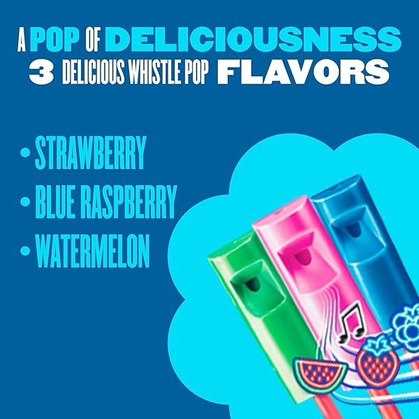 CHUPA CHUPS MELODY POP, ASSORTED FLAVORS, WHISTLE LOLLIPOPS, INDIVIDUALLY WRAPPED CANDY, 30 COUNT SHOWBOX CASE