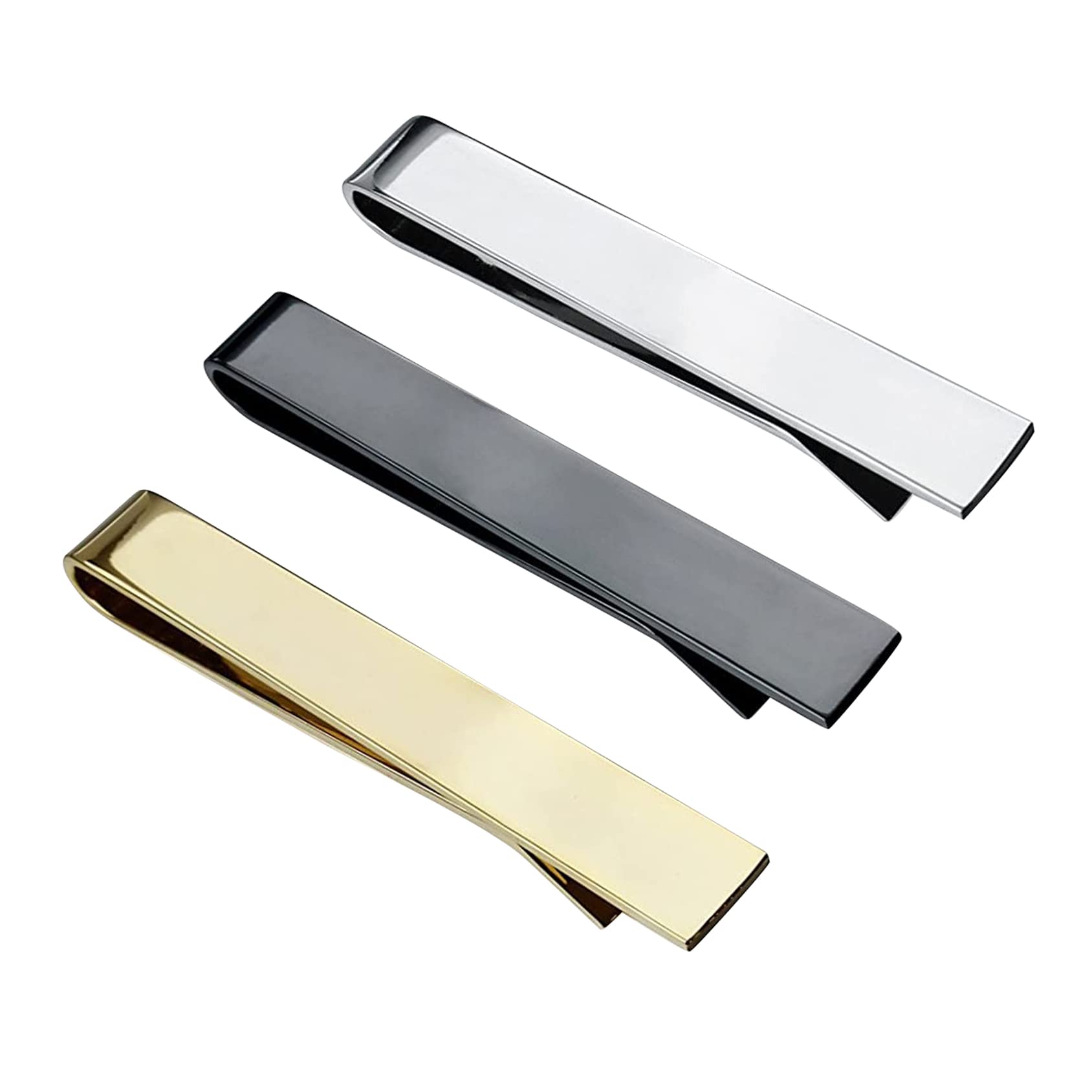 thumbnail image 2 of Tie Clip Set Black Silver Gold 3-Piece Tie Clip Set For Men - Black, Silver & Gold Tie Bars For Wedding & Business Business Tie Clip 2 of 12