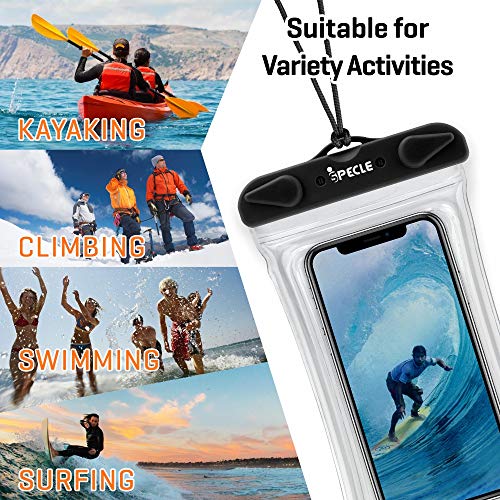 iSPECLE Waterproof Phone Pouch, 4 Pack Clear Waterproof Case Underwater Phone Pouch Bag Floating for Mobile Phone Galaxy Google Pixel LG HTC Black White Green Orange up to 6.5\