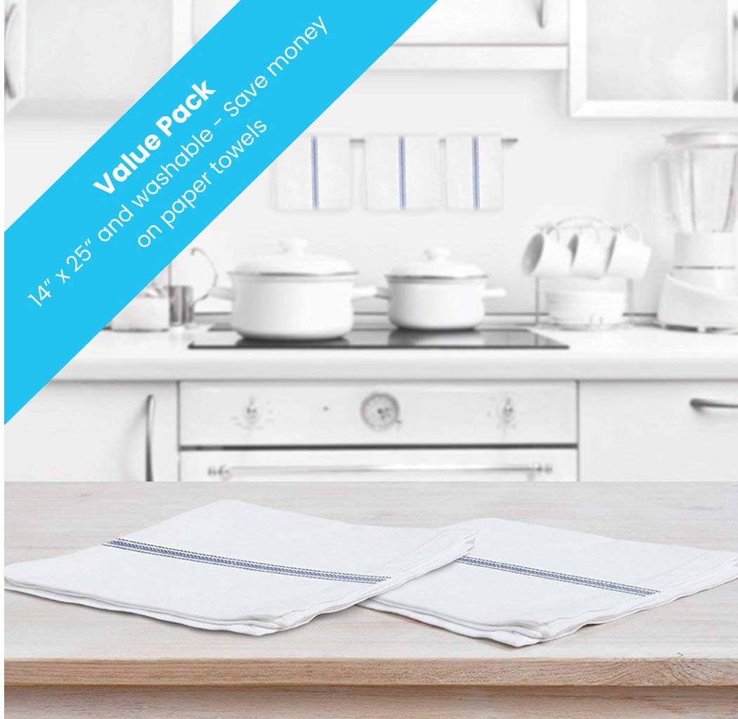 (15-Pack) - Zeppoli Classic White Kitchen Towels, 15-Pack 100% Natural Cotton Dish Towels, 36cm x 60cm Flour Sack Towels - Make Great Bar Towels