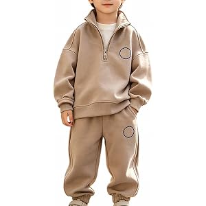 Boys 2 Piece Athletic Sweatsuit,Half Zip Pullover,Cuffed Jogger Pants | School outdoor casual wear | Soft stretch comfy fit