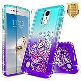 LG K20 Plus Case, LG K20 V /K20 /K10 2017 /Harmony/Grace LTE with Tempered Glass Screen Protector, NageBee Glitter Liquid Bling Waterfall Floating Sparkle Women Girls Kids Cute Case -Aqua/Purple