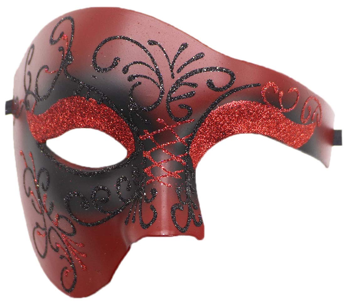 Coolwife Masquerade Mask Vintage Phantom Of The Opera One Eyed Half Face Costume (Y Red) — image 1