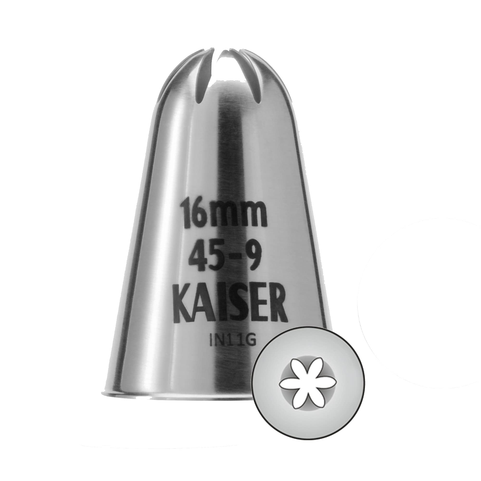 KAISER Professional Decoration Centre Star Nozzle Closed Size 5 16 mm Perfect Professional Quality from Stainless Steel No Edge or Seam with Printed Size Specifications