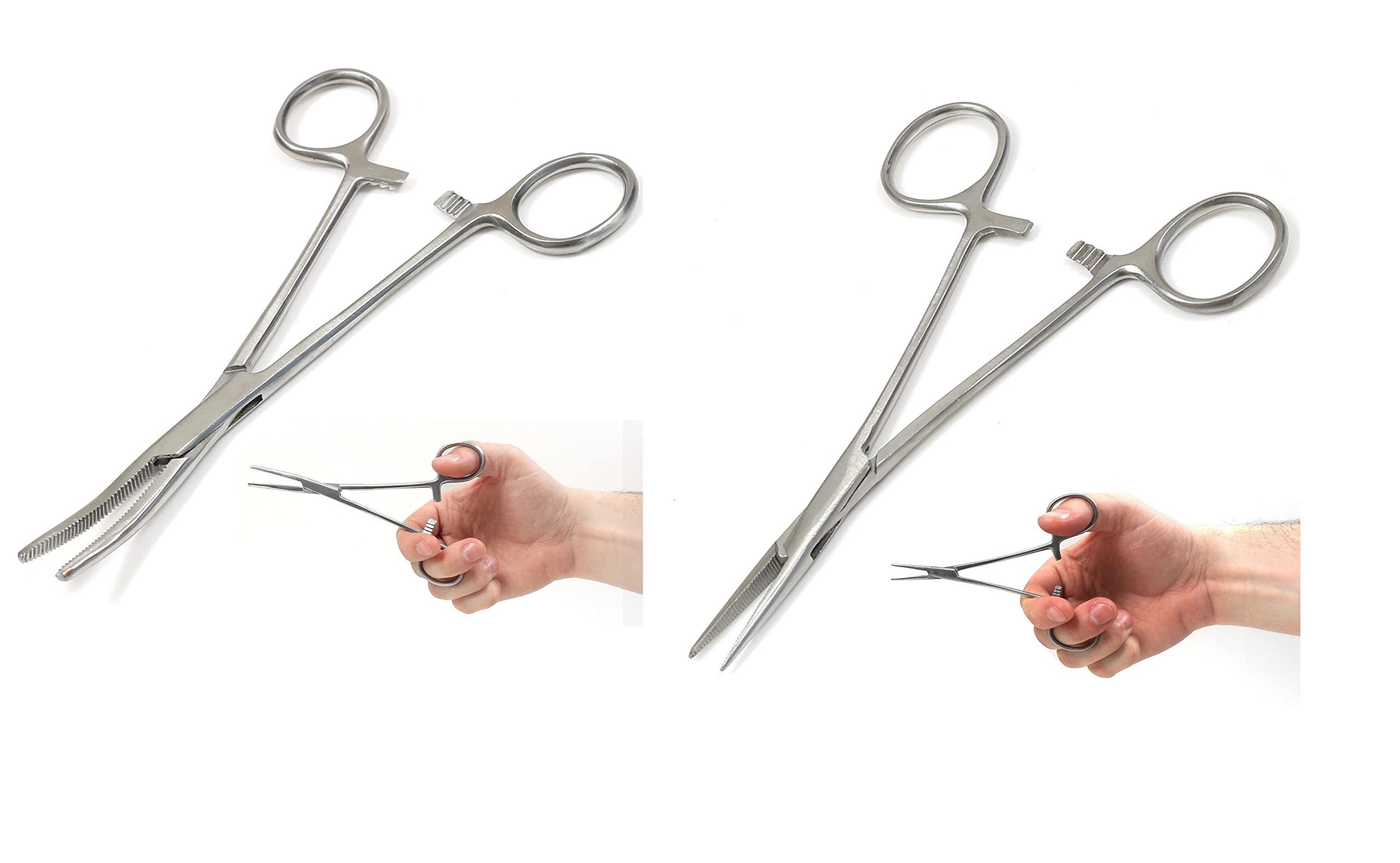 Set of 6 Inch Stainless Steel Straight & Curved Forceps x 2 carp/coarse unhooking Sea Fly Fishing Forceps