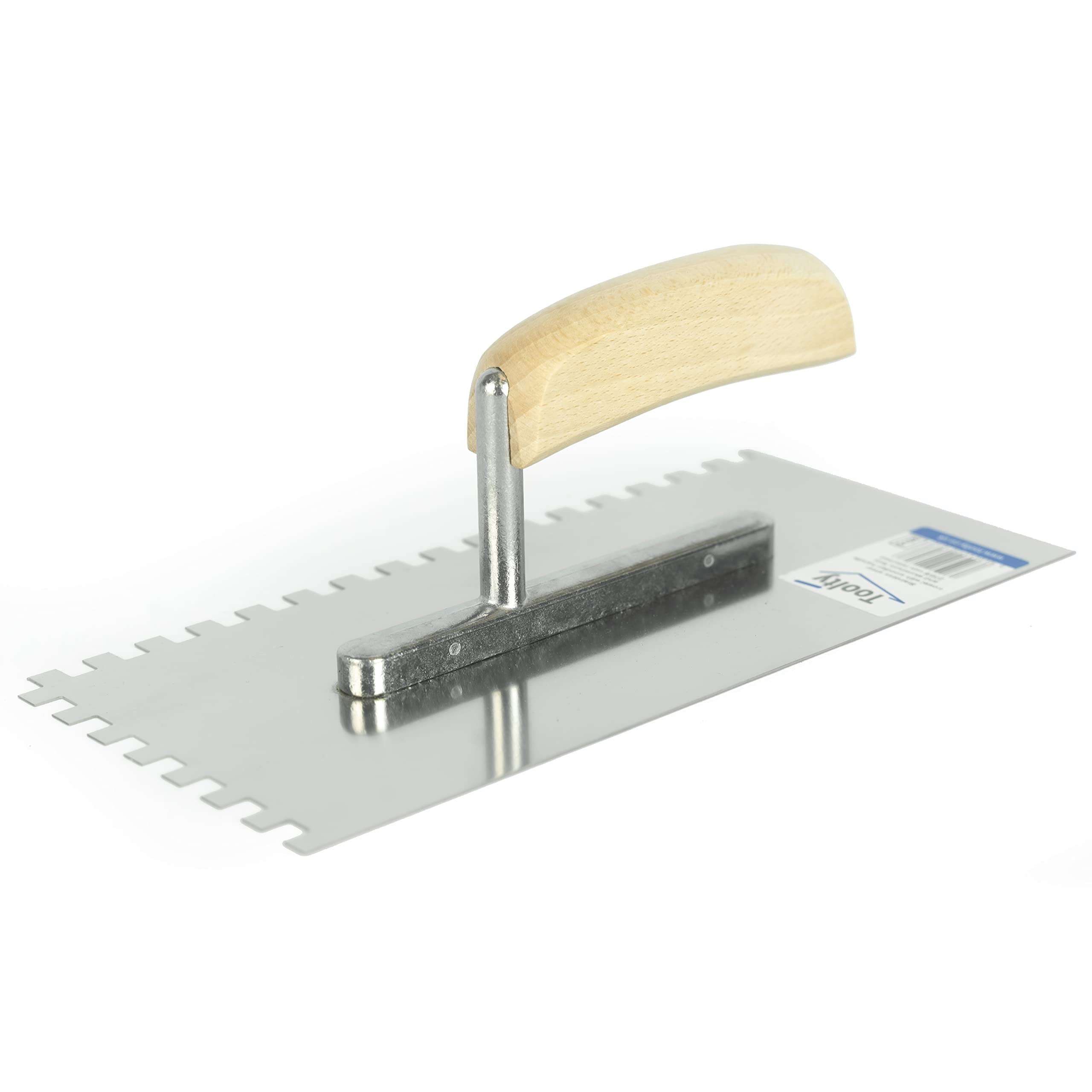 TOOLTY Stainless Steel Square Notched Trowel, 270mm, 8x8mm - For Adhesive Mortars, Wooden Handle, Tile, Tiling, Adhesive, DIY