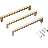 Aibeli 10 Pack 8 Inch Hole Center Champagne Cabinet Pulls Stainless Steel Square Drawer Handles for Bathroom Cupboard Pulls M