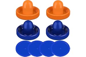 ONE250 Air Hockey Pushers and Red Air Hockey Pucks, Goal Handles Paddles Replacement Accessories for Game Tables (4 Striker, 4 Puck Pack)