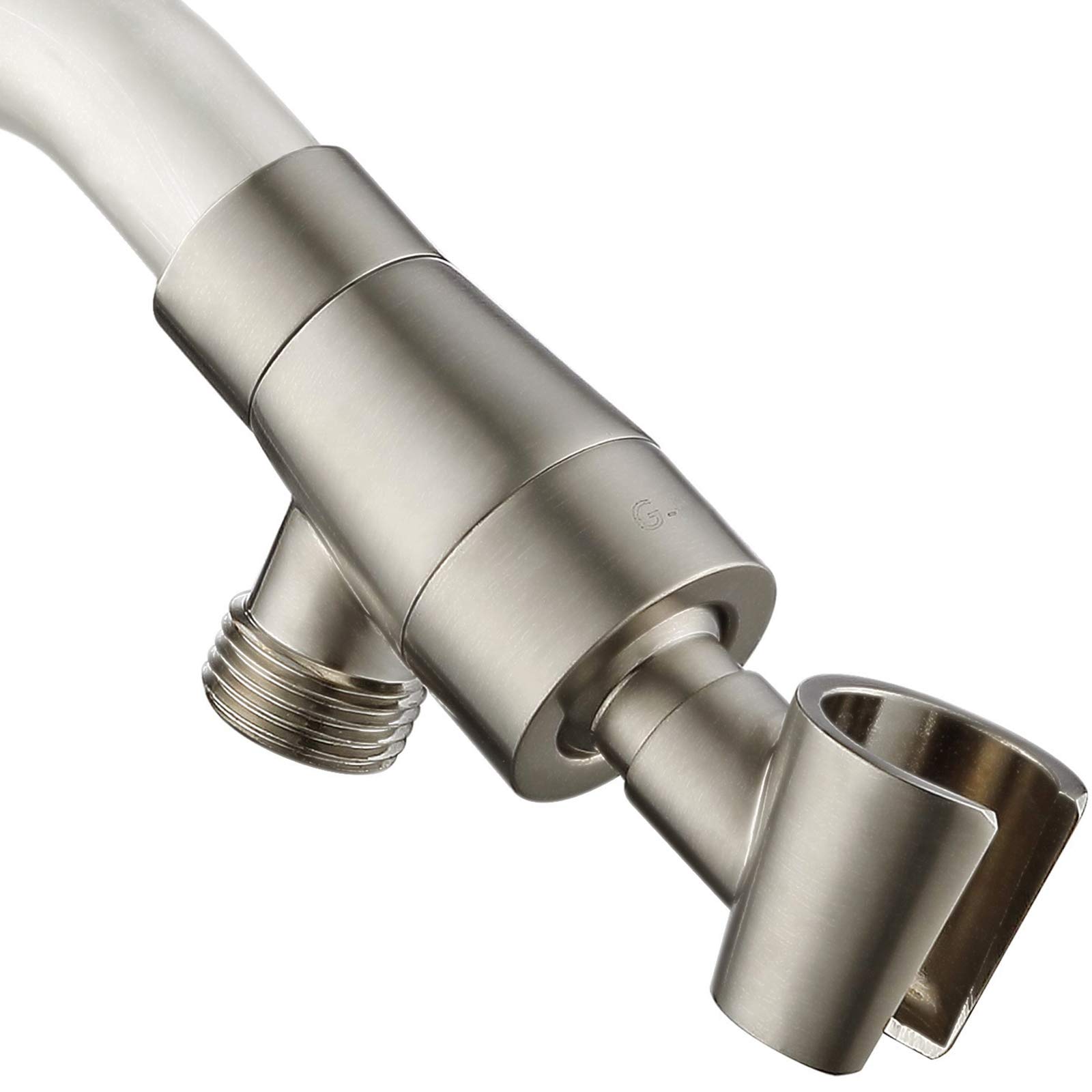 G-Promise Metal Shower Head Holder, Adjustable Bracket, Universal Arm Mount, Brushed Nickel Finish, 1 Setting, Includes Solid Brass Holder, Wrench, Plumber's Tape, Manual