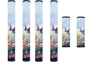 Garucesta Refrigerator Door Handle Covers Pack of 6 Anti-Stain Kitchen Electrical Appliances Handle Protector Fridge Microwave Oven Decor and Accessories, Hummingbird Daisy Flower Blue