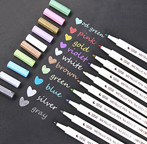 Metallic Marker Pens Metallic Colored Gel Pens Highlighters Paint Marker for DIY Arts Photo Album Crafts Set of 10