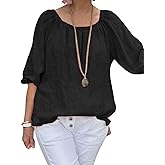 Scapodo Summer Casual Womens Linen Shirt Round Neck Half Sleeve Linen Loose Pleated Tops Fashion Blouse T Shirt