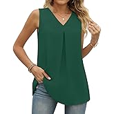 Anyally Women's Summer Sleeveless Chiffon Tunic Tank Tops Dressy Casual Blouse Loose V Neck Work Shirts