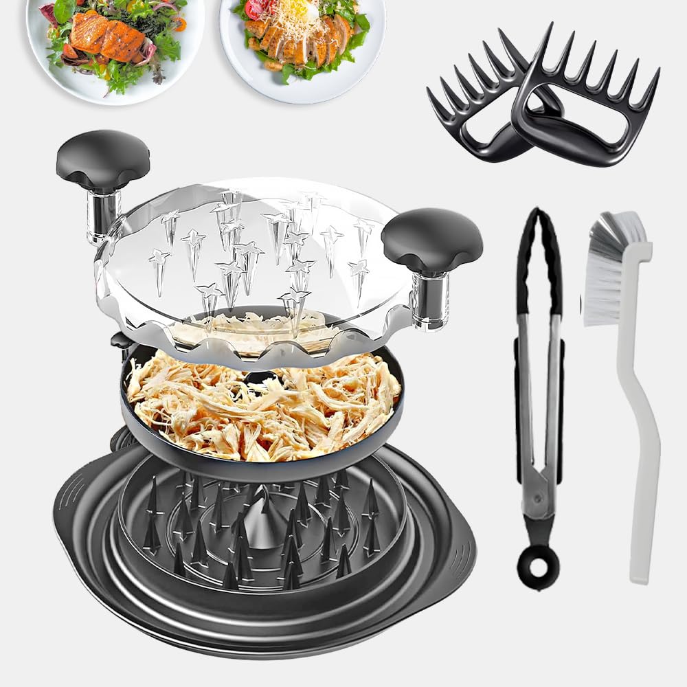 Photo 1 of 11" Pro Chicken Shredder Tool Twist with 2 Meat Claws, Brush & Tong - Upgraded Food & Meat Shredded Tool Twister - Chicken Breast Shredder Strong Anti-Slip Grip, Ergonomic Handle, BPA Free (Black)