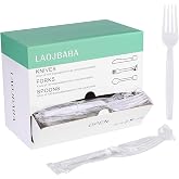 Laojbaba Plastic Forks Disposable Individually Packaged Forks White 7Inch Commercial Take Away Forks Heavy Individually Wrapped 100 PCS
