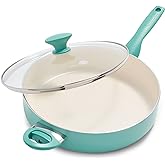 GreenPan Rio Healthy Ceramic Nonstick 5QT Saute Pan Jumbo Cooker with Helper Handle and Lid, PFAS-Free, Dishwasher Safe, Turquoise