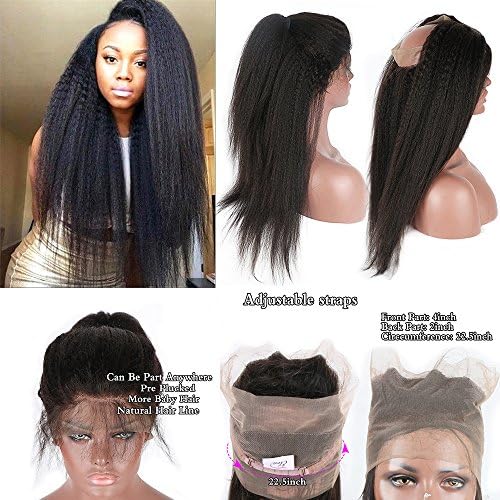 Axin Moon Hair Pre Plucked Kinky Straight 360 Lace Band Frontal Closure Natural Hairline with Baby Hair 360 Lace Virgin Hair Natural Color (8inch Free part)