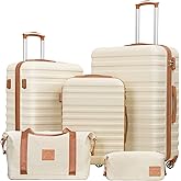 Coolife Suitcase Set 3 Piece Luggage Set Carry On Hardside Luggage with TSA Lock Spinner Wheels (White, 5 piece set)