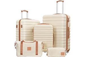 Coolife Suitcase Set 3 Piece Luggage Set Carry On Hardside Luggage with TSA Lock Spinner Wheels (White, 5 piece set)