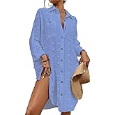 Bsubseach Women Swimsuit Coverup Blouse Button Down Shirt Dresses Swiss Dot Tops