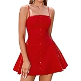 HTZMO Women Summer Casual Square Neck Mini Dress Corset Ruffle Ruched A Line Cute Going Out Party Short Sundress