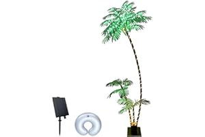 SOSHOT 7FT Solar Lighted Palm Trees for Outside Patio Light Up 260 LED Artificial Fake Tree Lights for Pool Bar Tropical Party Deck Outdoor Decorations