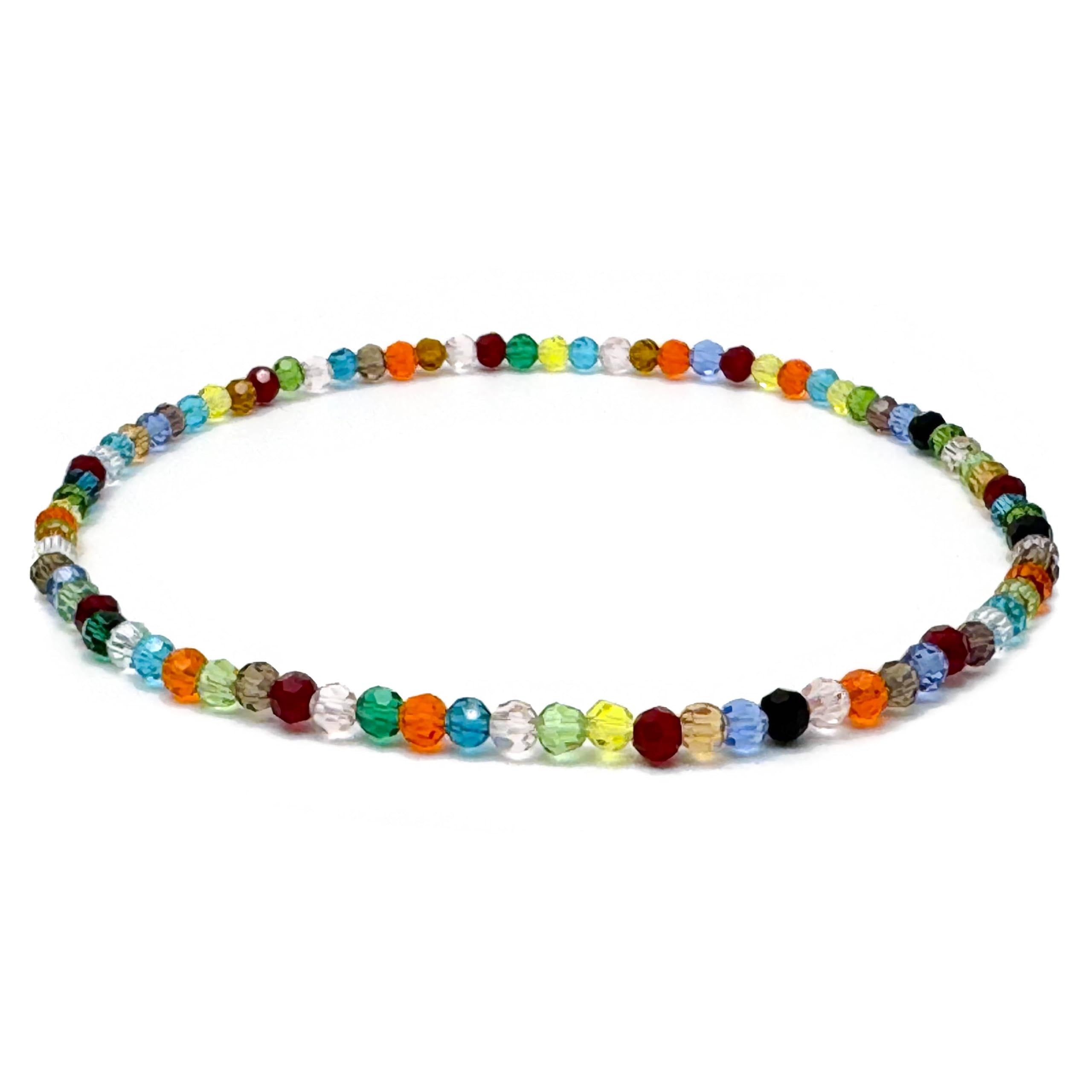 XL Colourful Bead Anklet for Women, Faceted Glass Beads on Elastic, Handmade Multi-Colour Design : Plus Size Extra Large 12 inches, Wide Fit Ankle Jewellery, 4mm Beads in Fresh Warm Colours