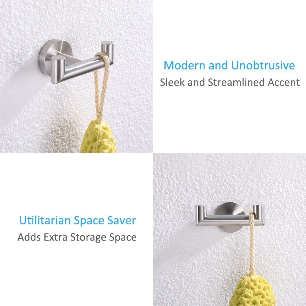 Bathroom Double Hook, Angle Simple SUS304 Stainless Steel Bath Towel Holder, Coat Purse Hanger, Hand Towel Rack, Double Robe Towel Hook for Wall, Brushed Steel - - 
